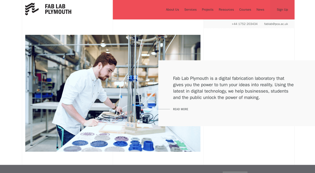 Photo the Fab Lab Plymouth website homepage. 